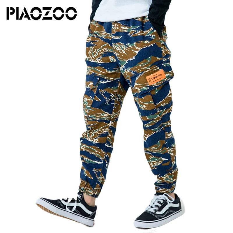 Камуфляжные штаны детские синие брюки карго для мальчиков хлопковая длинная