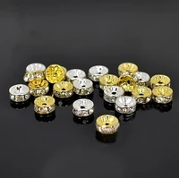 400pcs top quality rondelle spacer beads wcrystal rhinestone golden copper beads 6mm