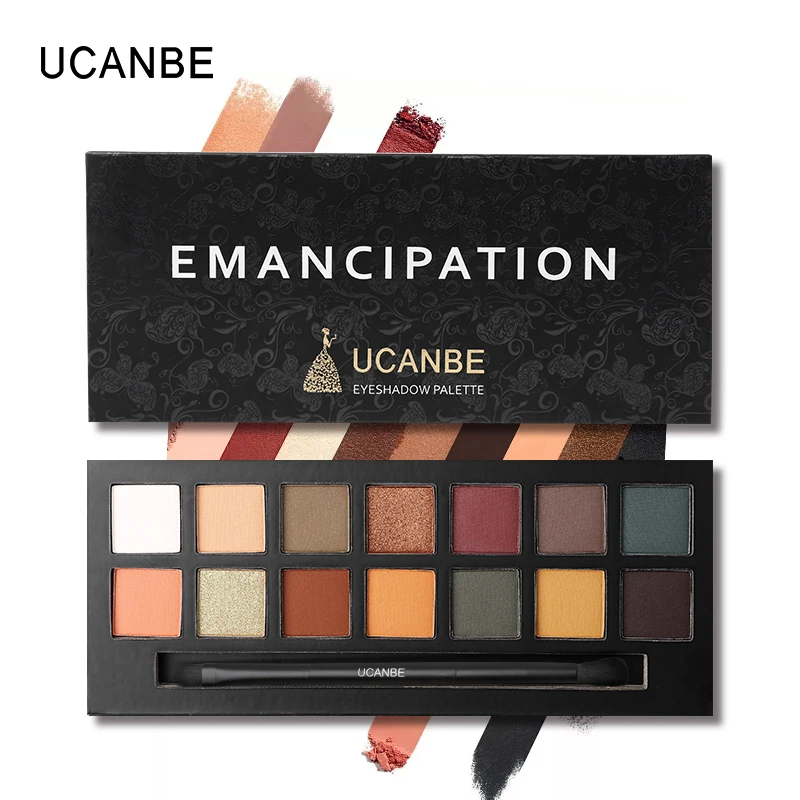 UCANBE Shimmer МАТОВЫЕ тени для век палитра 14 цветов блеск матические с кисточкой Смоки