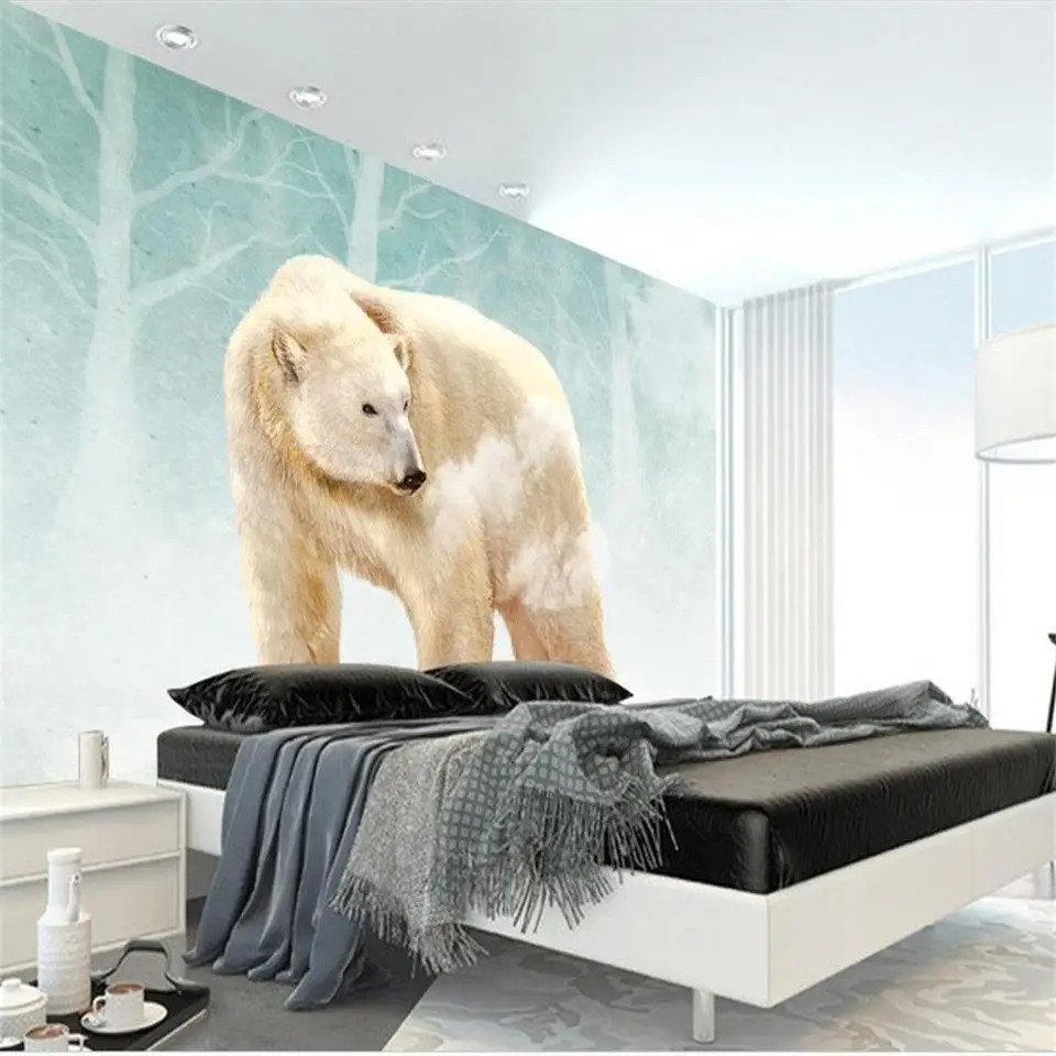 

3d wallpaper custom photo mural living room lovely polar bear 3d painting sofa TV background non-woven wallpaper for wall 3d