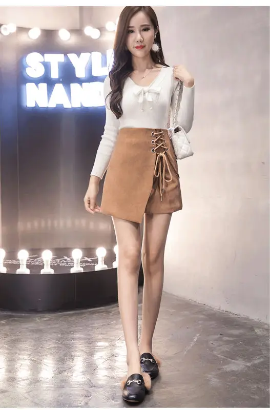 

4 Color Plus Size Women High Waist External Pocket Deerskin Velvet Solid Color Autumn Winter Thick A-Line Skirt