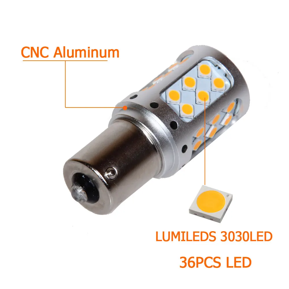 2x BOSMAA LED CanBus No Error 1156 BA15S P21W BAU15S PY21W 36-SMD For Car Turn Signal Light BACK Flash Yellow White | Автомобили и