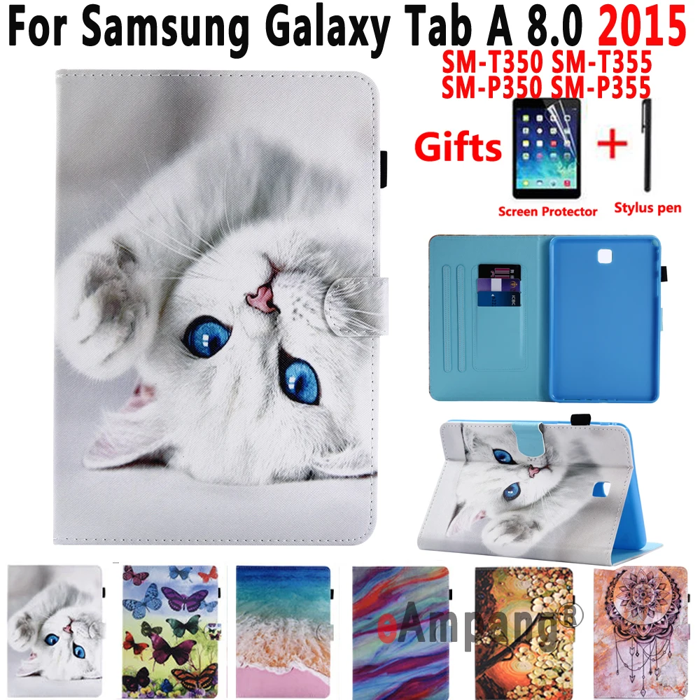 SM T355 T350 чехол для Samsung Galaxy Tab A 8 0 P350 P355 умный планшета с рисунком кота + пленка