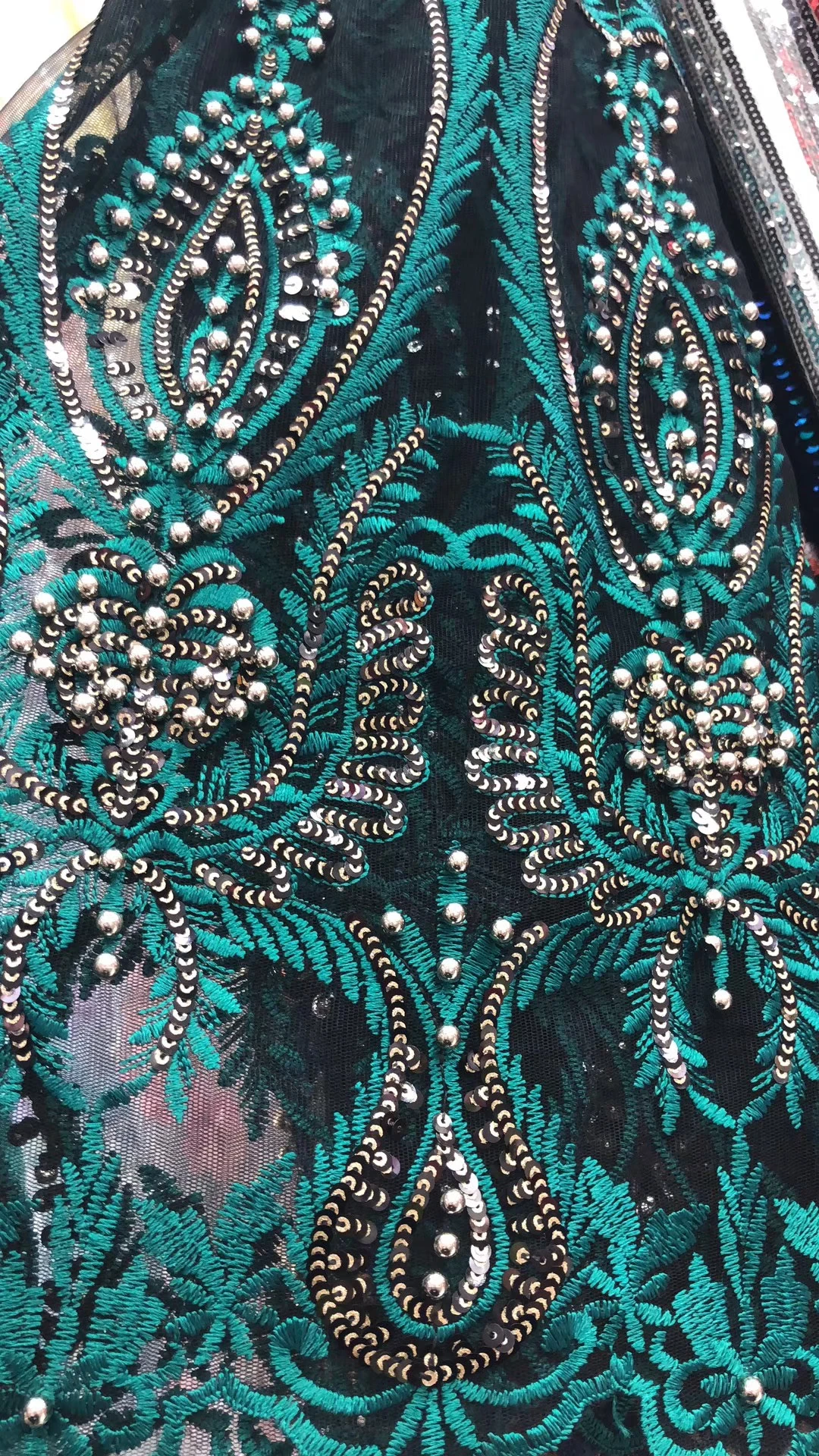 

5yards beaded african sequins lace fabric fashion design good quality net tulle lace fabric for women party dress WHJJUN044