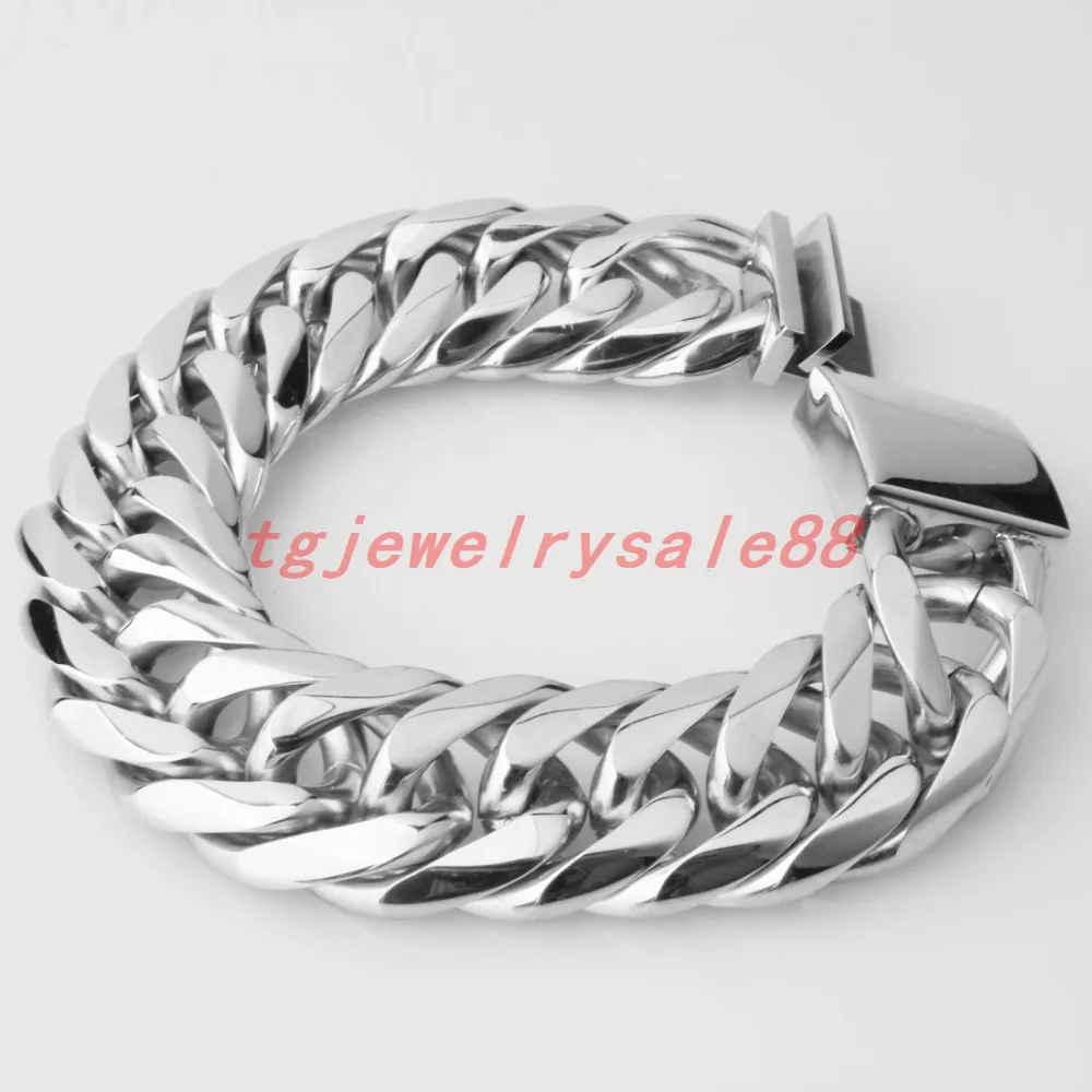 22 мм Широкий Тяжелая Нержавеющая сталь Jewelry Полировки Серебра Кубинский