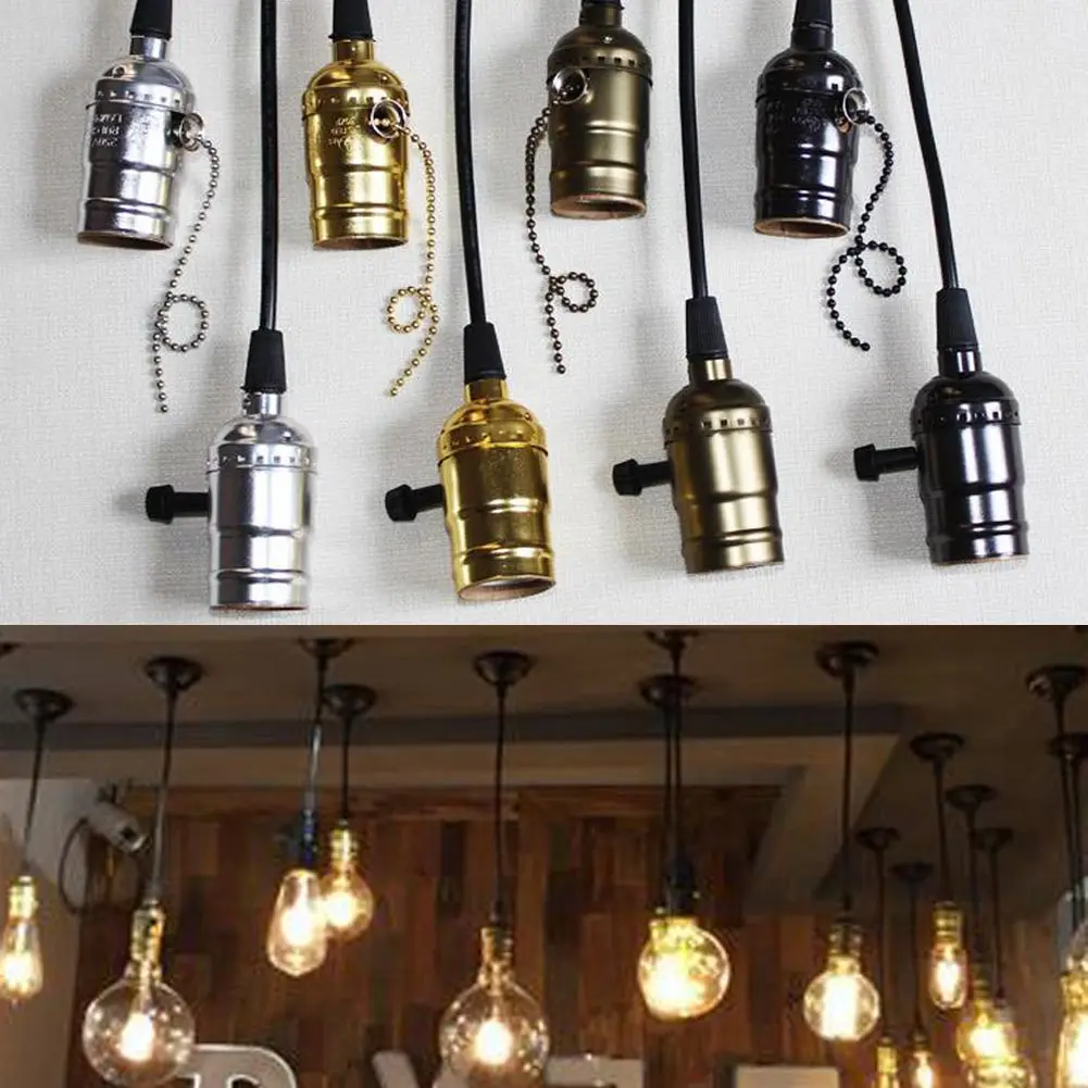 Медный Ретро держатель лампы Эдисона E27 розетка стандартный шнур рукоятка