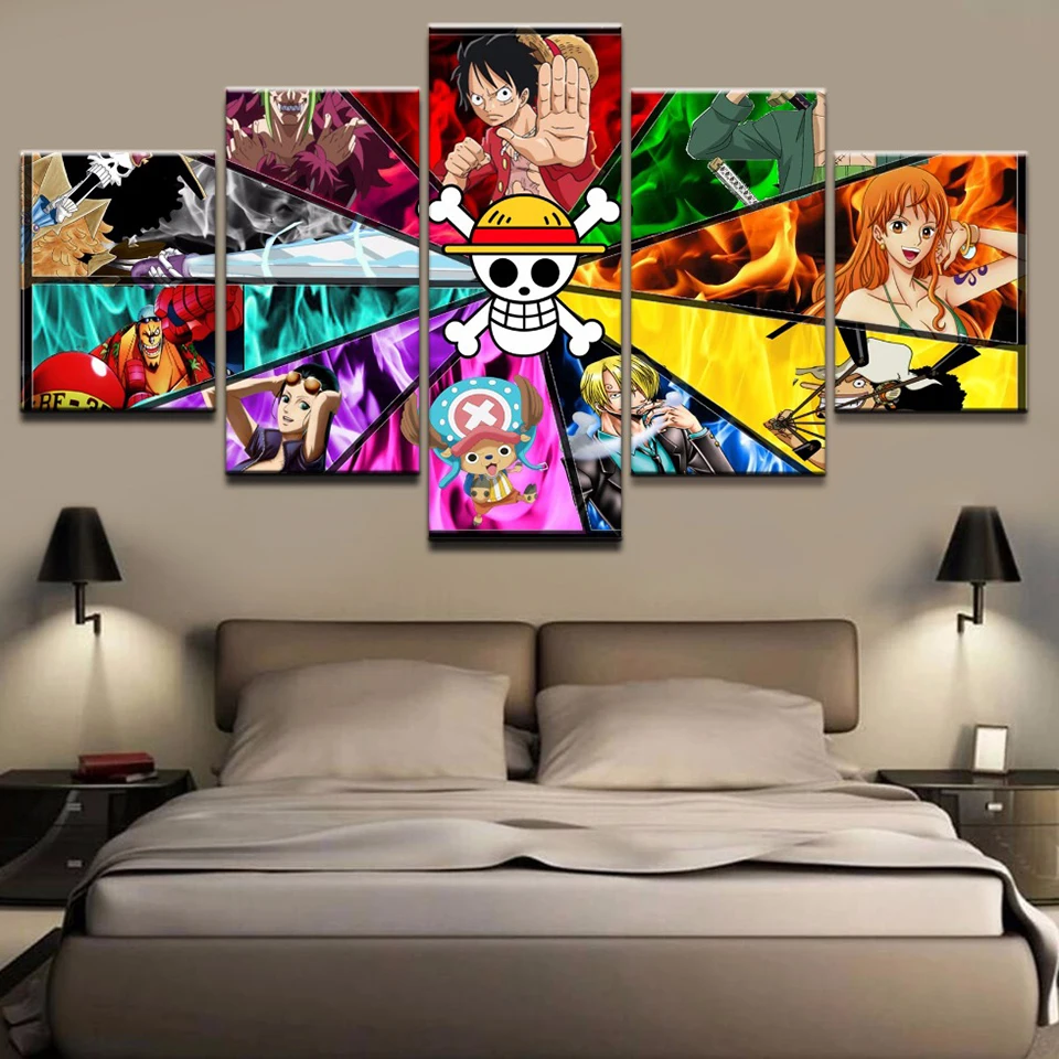 

Modular Wall For Living Room Decorative Framework Popular 5 Panel One Piece Character Photo HD Poster Canvas Pictures Painting