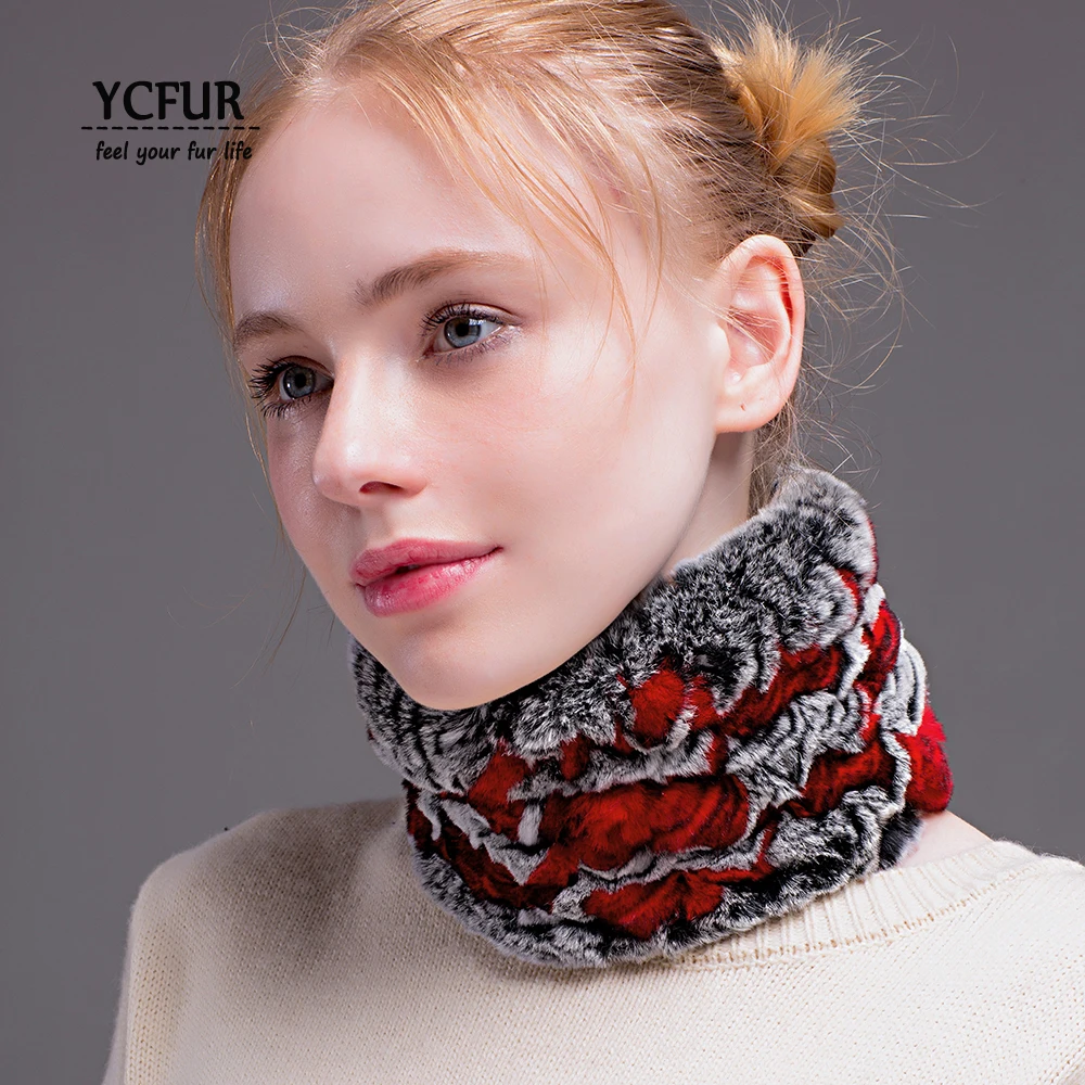 

YCFUR Women Headbands Elastic Knit Real Rex Rabbit Fur Headband Hair Band for Girls 2 Uses Ring Scarf Neck Warmer Scarves Women
