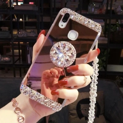 Phone Case For IPhone 11Pro Max X XS XR 6 6S 7 8 Plus Luxury Glaring Sparkle Bling Diamond Stand Soft Mirror Anti-Fall Cover |