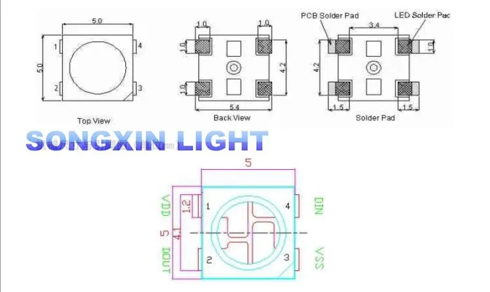 100 шт. WS2812B (4 контакта) 5050 SMD WS2812 индивидуально адресуемый цифровой светодиодный