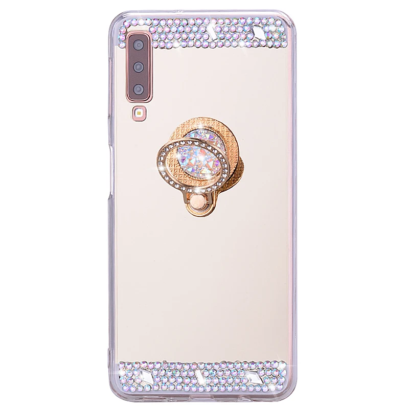 Для Galaxy A70 A7 A9 2018 чехол зеркальный прозрачный со стразами для телефона держатель