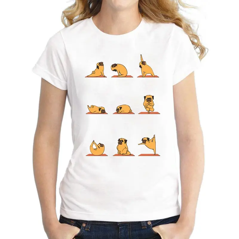 Женская футболка с коротким рукавом FJUN белая и принтом в виде собак|t-shirt women