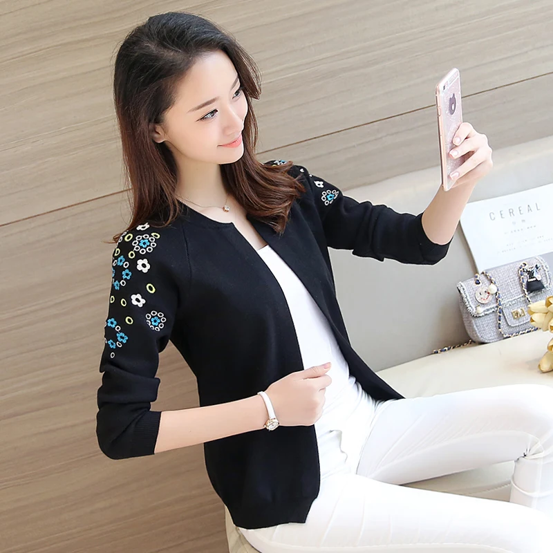 Женский трикотажный кардиган с длинным рукавом вышивкой|knitted women|women cardigansweater coat |