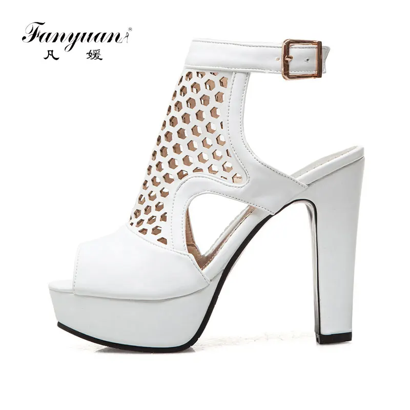 

Fanyuan Summer Slingback high heels Platform Sandals Women Cutout Peep toe Gladiator Sandalias Sexy ladies Nightclub shoes Black