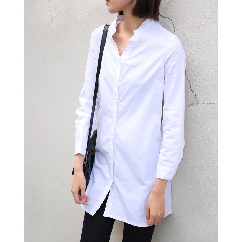 Женские блузки длинные повседневные базовые с длинным рукавом V-образным вырезом