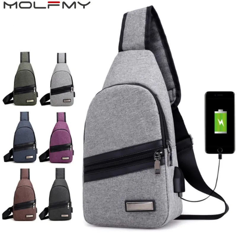 

Male External USB Charge Chest Bags Men Chest Pack Antitheft Travel Crossbody Bag For Men Casual Sling Shoulder Bag packpack