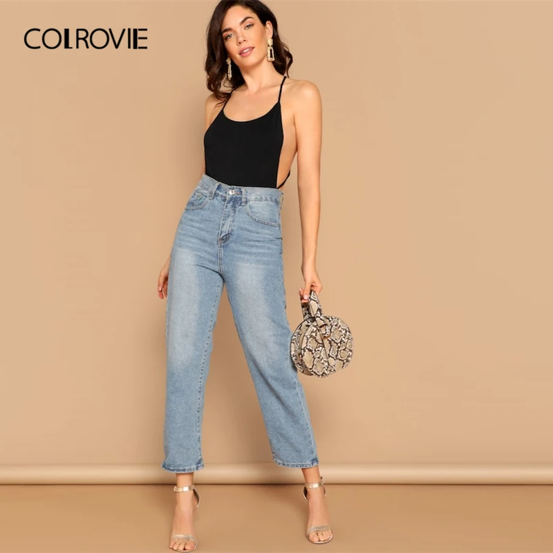 COLROVIE, черный, крест-накрест, открытая спина, Холтер, обтягивающее, сексуальное боди для женщин, лето, ярко-розовый, уличная одежда, без рукавов, Клубные боди
