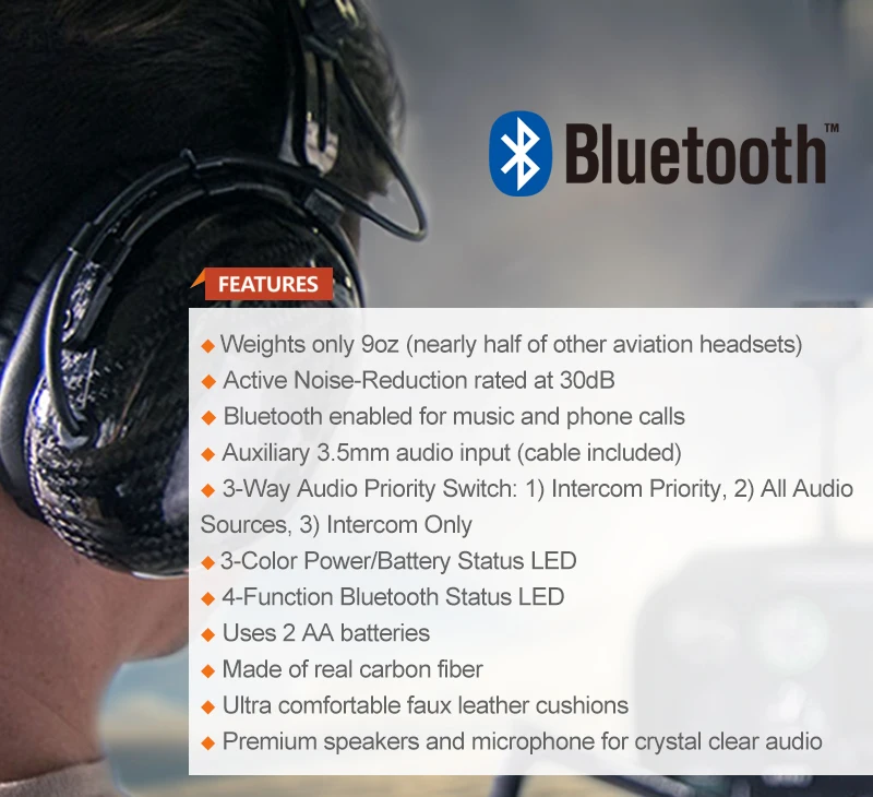 ANR Bluetooth авиационная гарнитура с ультра Lightwight искусственной кожи подушки для самолета