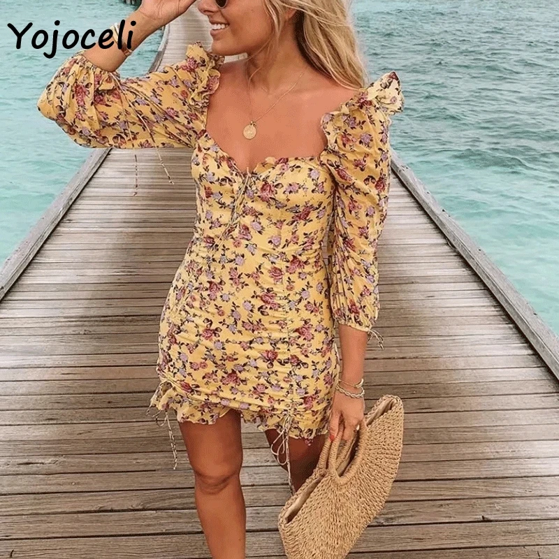 Yojoceli, шикарное шифоновое платье с принтом для женщин,, летнее платье с принтом и бантом, вечерние, Клубные, мини-платья для женщин, vestidos