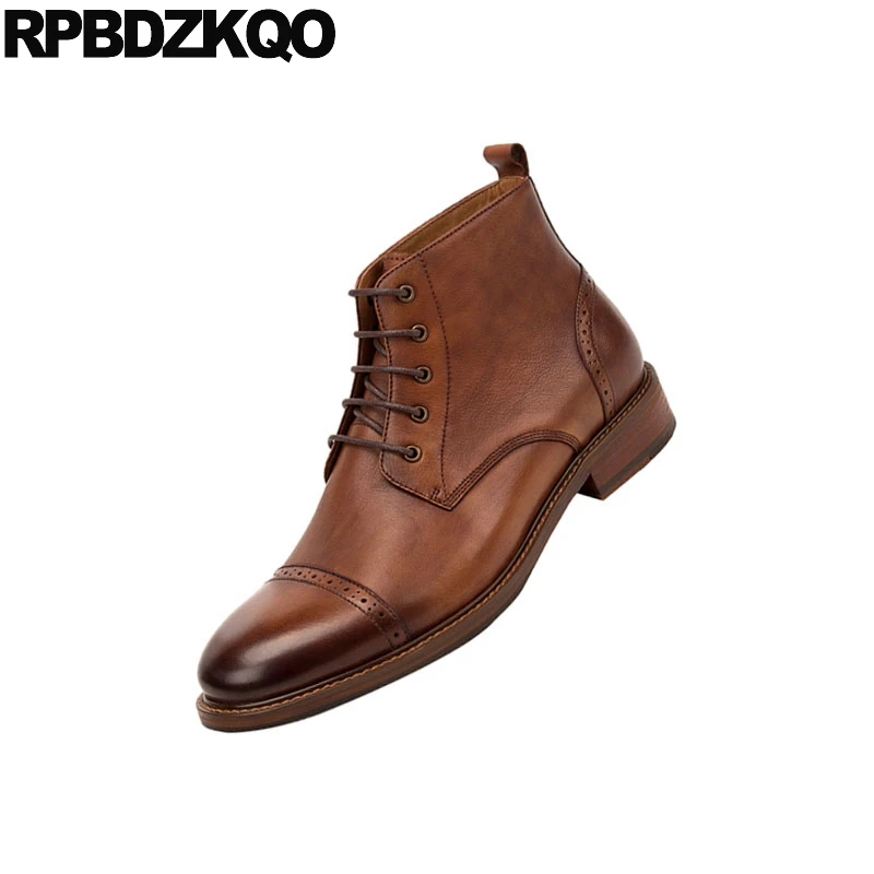 Ботильоны в стиле ретро Туфли с перфорацией типа броги натуральным лицевым