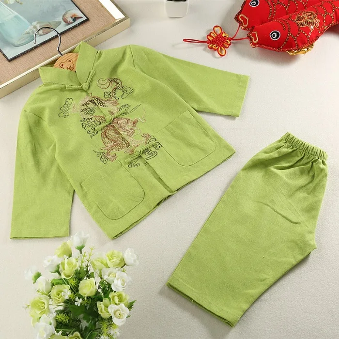 ActhInK Baby Boys Dragon Embroidery Cotton&ampLinen Han Chinese Clothing Brand Kids Retro Style Costume Set MC117 | Детская одежда и
