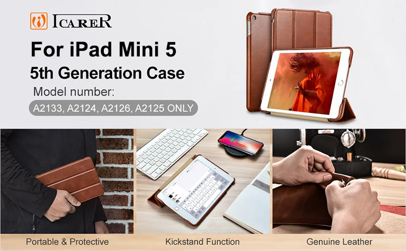 Для iPad Mini5 чехол из натуральной кожи с откидной крышкой с Бизнес чехол для планшета iPad Mini 5 Натуральная Воловья кожа кожаный бумажник с откидной icarer бренд