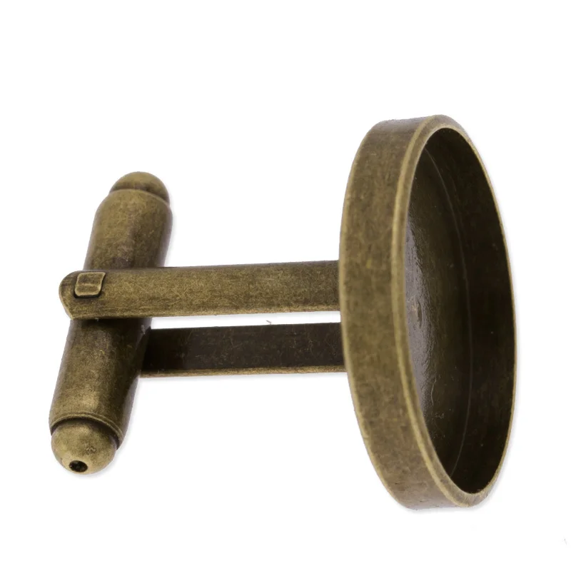 

16 mm Round bezels cuff link base tray antique bronze photo frame brass cuff links, wedding cuff link blanks, 2 mm depth-C3578
