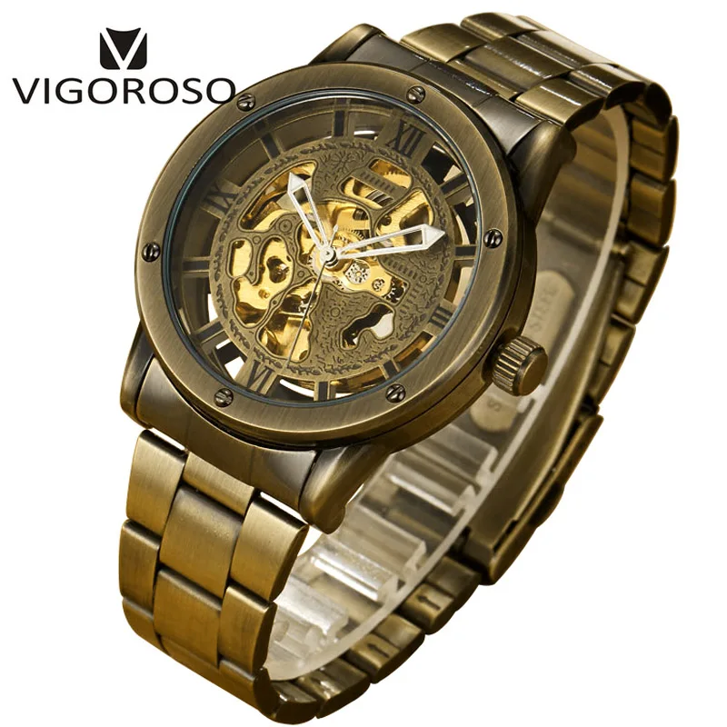 Часы VIGOROSO мужские винтажные автоматические механические бронзовые стальные