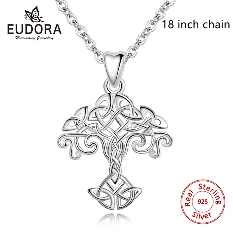 pendant with 18chain Юдора 925 стерлингового серебра Древо жизни Цепочки и ожерелья подвеска Селтикс узел колье Для женщин воротник для Для женщин Модные украшения подарок - Окраска металла: pendant with 18chain