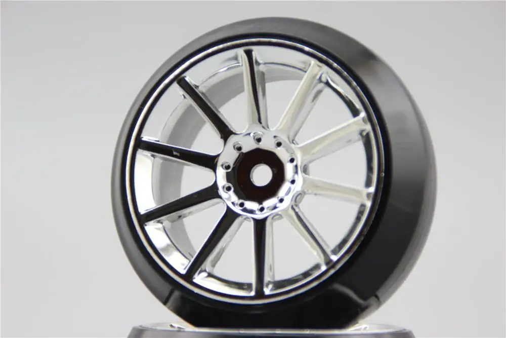 4 шт. RC 1/10 Жесткий Drift Tire обод колеса с шиной W10S1C 0 мм офсетная (хромированная)