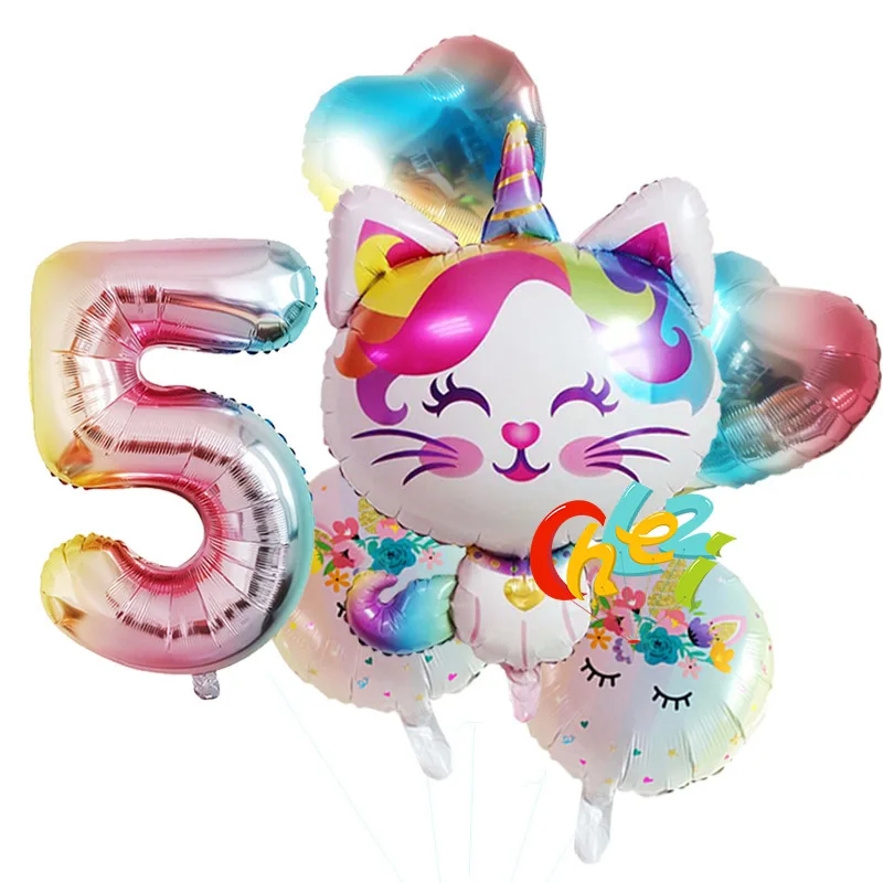 Heart 5 6 шт. Радужный Единорог Кот фольгированный Шар 32 дюймов градиентный цвет Количество шар на день рождения, свадьбу, вечеринку, украшения, принадлежности для детского душа - Цвет: Heart 5