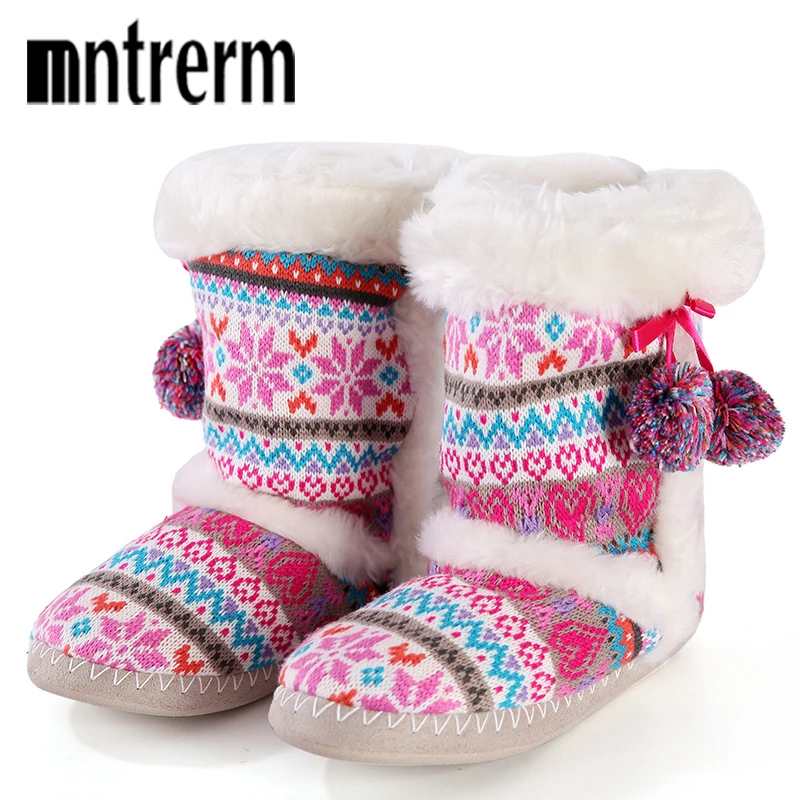 Зимние женские тапочки Mntrerm милые домашние карамельных цветов с мячиками мягкие