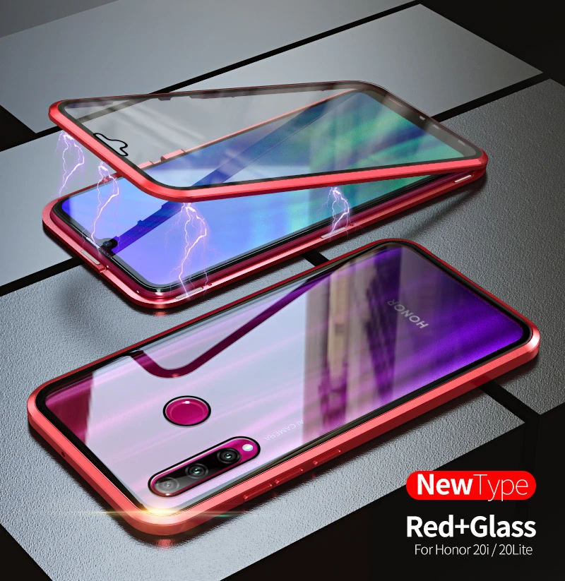 Двухсторонний чехол из закаленного стекла 360 для huawei Honor 20 Pro, магнитный металлический корпус, стеклянная крышка Honor20 Pro, чехол s On