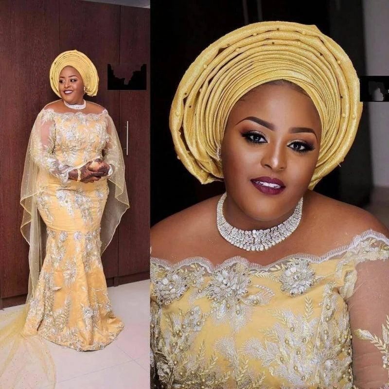 

2018 Saudi African Plus Size Prom Dresses With Wrap Off The Shoulder Mermaid Lace Appliques Long Sleeves Evening Dress Aso Ebi