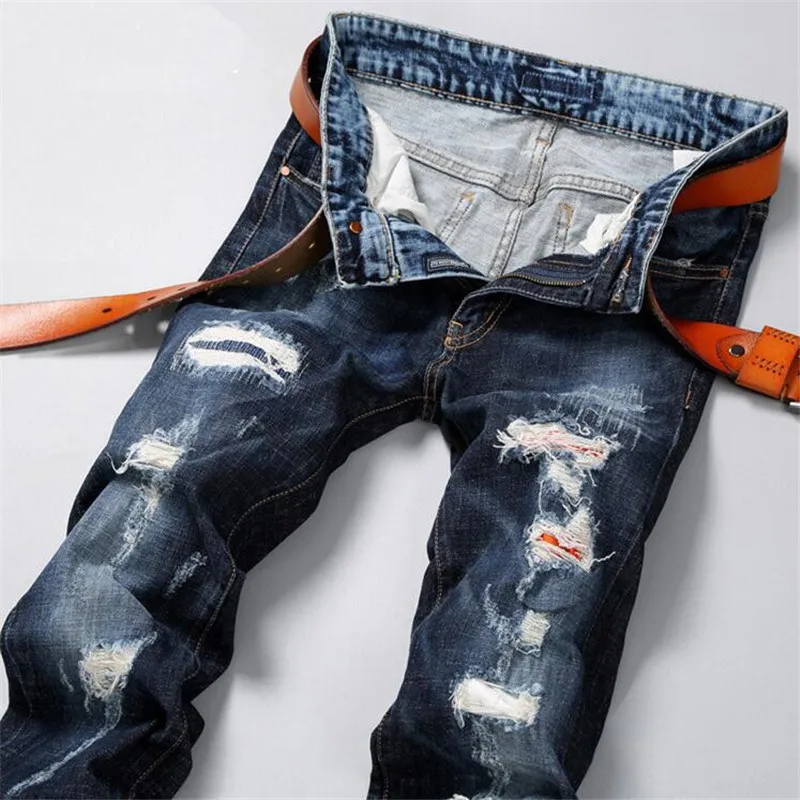 Джинсы в стиле хип-хоп уличная одежда облегающие рваные крутые джинсы для мужчин
