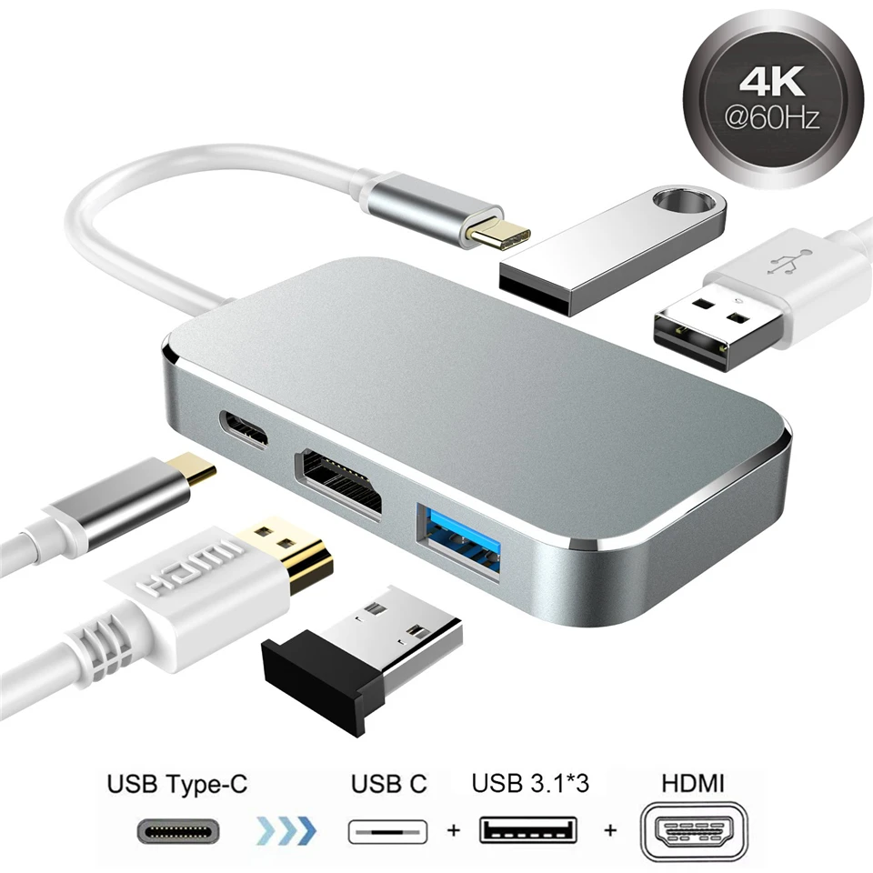 USB 3,1 концентратор type C к HDMI адаптер 100 Вт PD зарядка Thunderbolt 3 USB C концентратор для MacBook samsung Galaxy S9 huawei P20 Pro