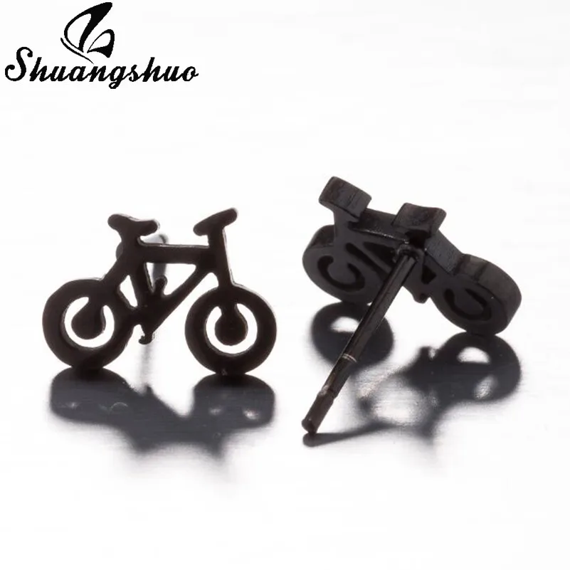 Shuangshuo, модные богемные панк серьги, ювелирное изделие, мини, черная Геометрическая луна, звезда, серьги-гвоздики из нержавеющей стали для женщин, девочек, детей