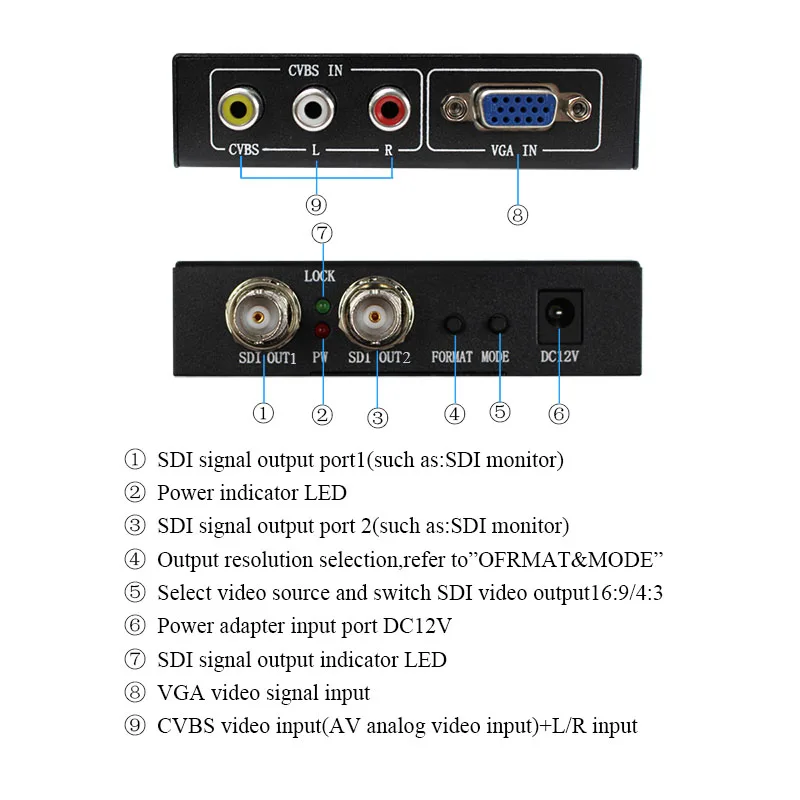 Конвертер Wiistar VGA AV в SDI адаптер с пультом дистанционного управления 1080P|cvbs to sdi|vga