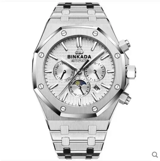 Whitedial Новинка, DEISGN BINKADA, автоматические часы, 6 ручных, Moonface, многофункциональные, с датой, месяцем, автоматические часы - Цвет: Whitedial