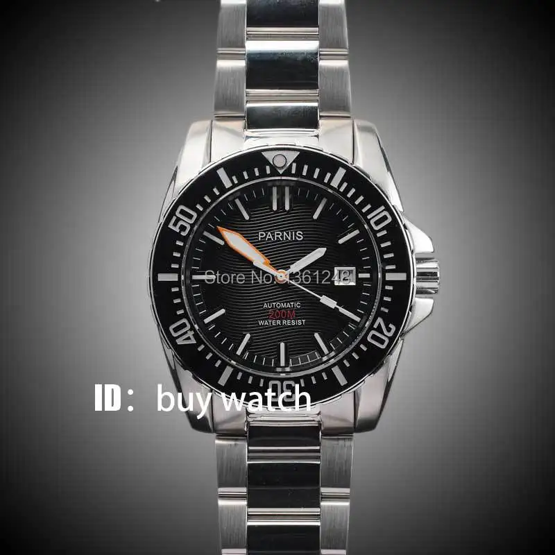 Мужские водонепроницаемые часы Parnis 200 черный циферблат сапфировое стекло