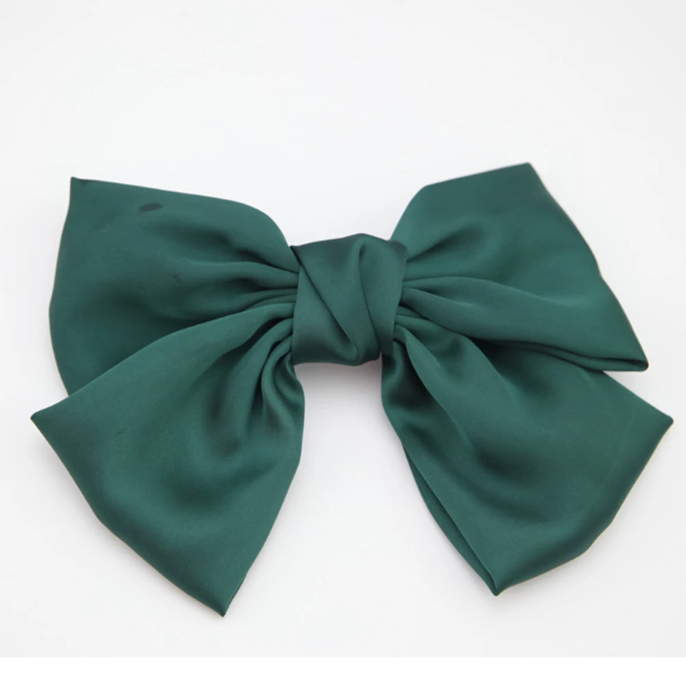 dark green Заколка для волос с большим бантом, шелковая атласная заколка для волос для девочек, заколка для волос с большим бантом, заколки для волос, розовые, винно-красные аксессуары для волос - Цвет: dark green