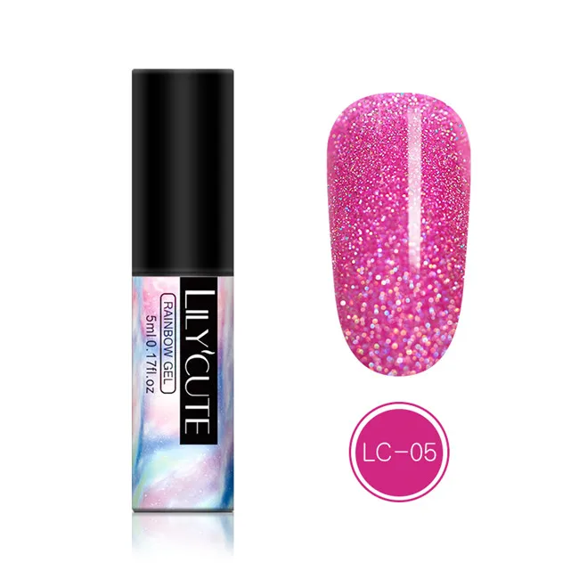 rainbow 5 LILYCUTE 5ml Color Gel Polish Holographic Colorful Glitter Sequins UV Soak Off Long Lasting Gel Polish Nail Art Varnish - Цвет: rainbow 5