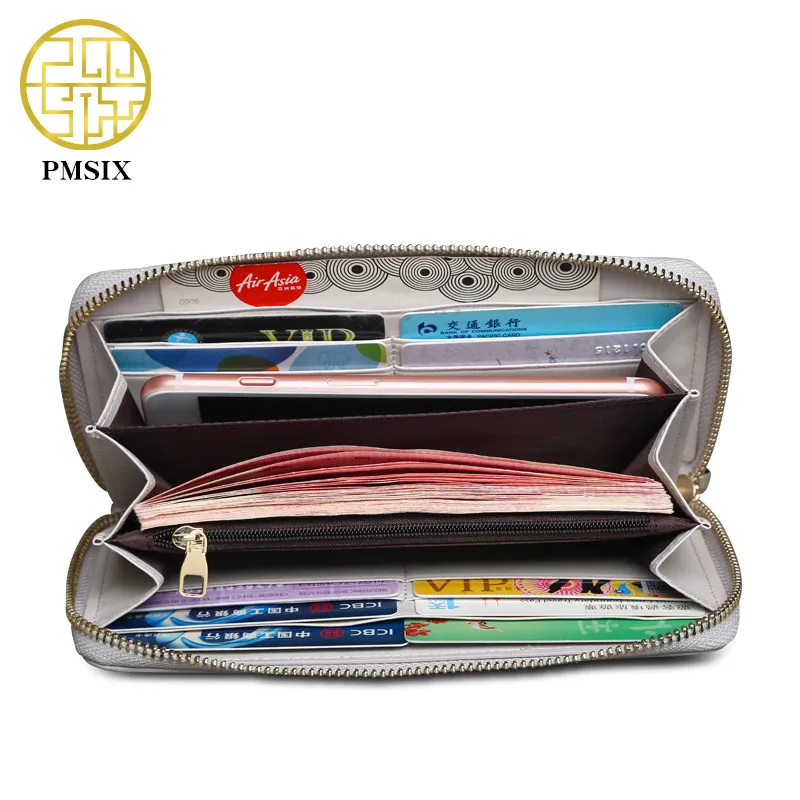 Длинный кожаный кошелек Pmsix Женский сумка для карт монет Сумка с цветочным