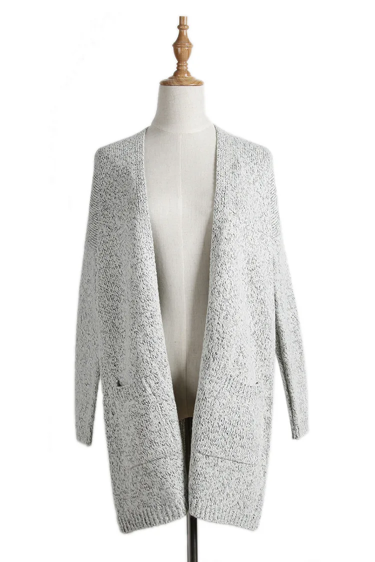

Fashion Gray Long Sleeve Women Elegant Cardigans Sweater Female Big Pocket Knitting Solid Oversized Coat Outwear Lady Mujer Tops