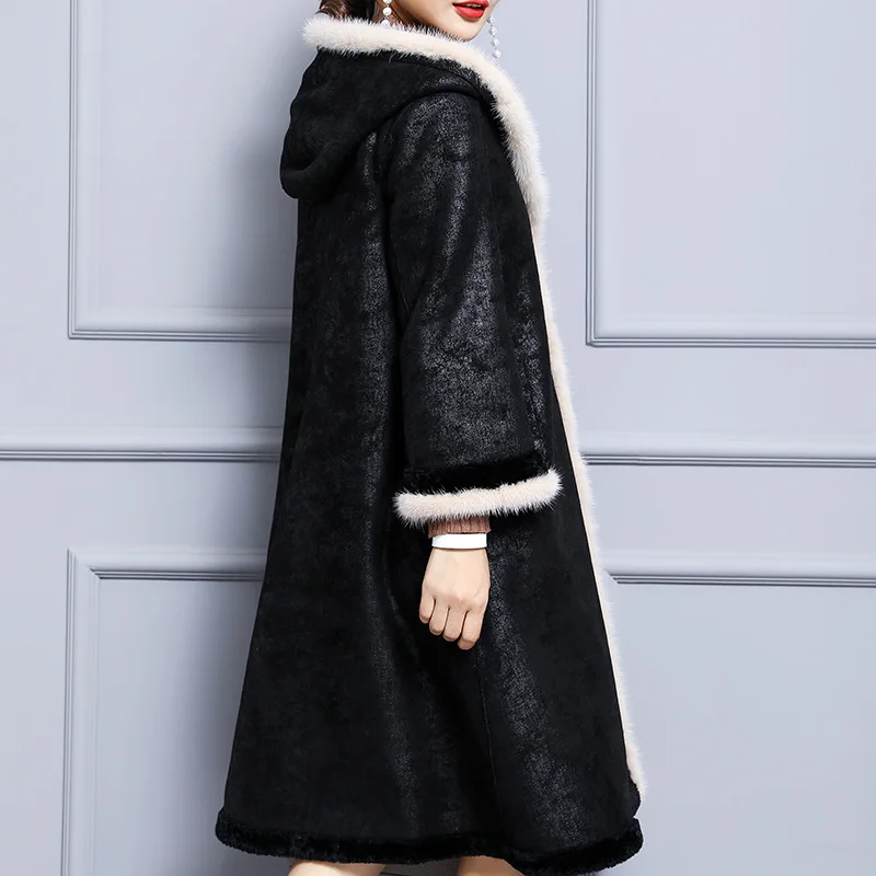 Новинка 2018 года зимние кожаные пальто с капюшоном стрижки овец длинные