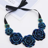 rose necklace new fashion jewelry big resin crystal blue flower necklaces pendants statement bib chunky choker necklaces