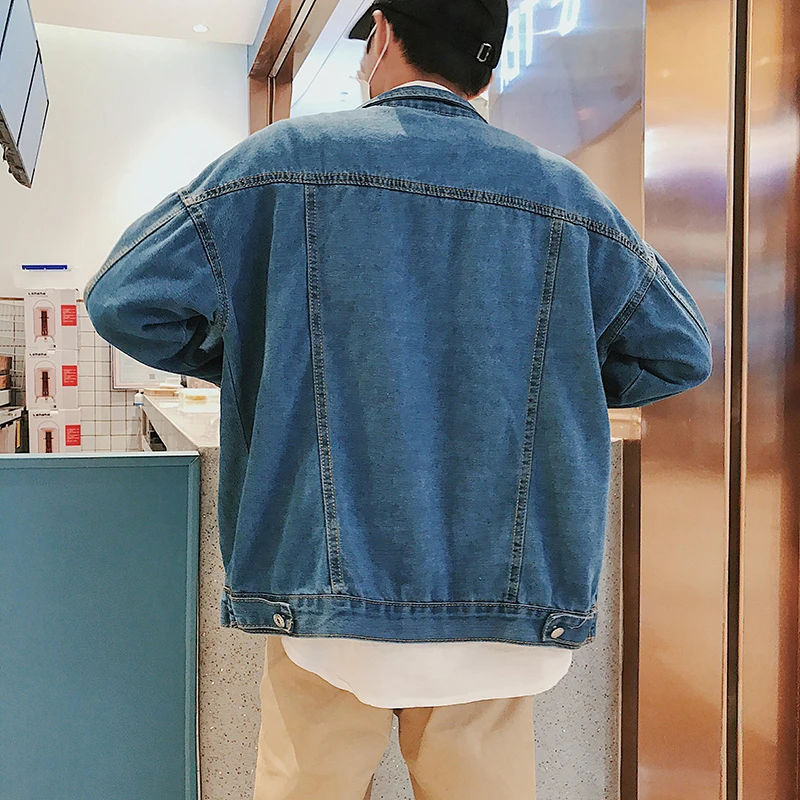 Мужская хлопковая Повседневная однотонная джинсовая куртка куртка-бомбер