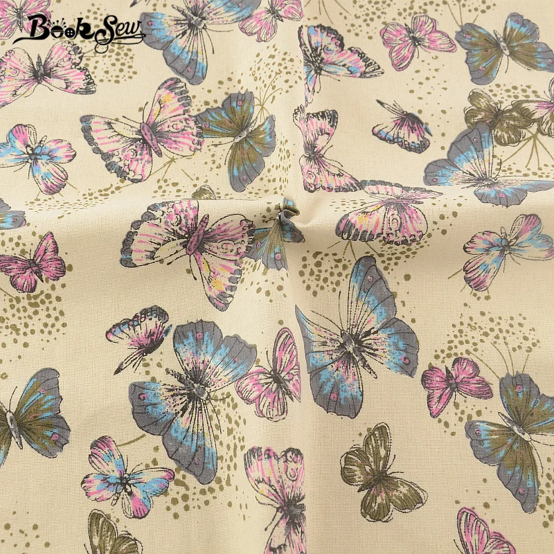 Хлопчатобумажная льняная ткань Booksew с изображением красивых бабочек материал