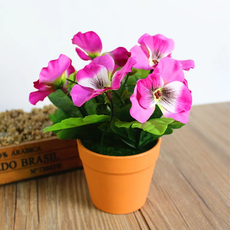 Искусственные растения с цветами искусственные зеленые в горшке маленький