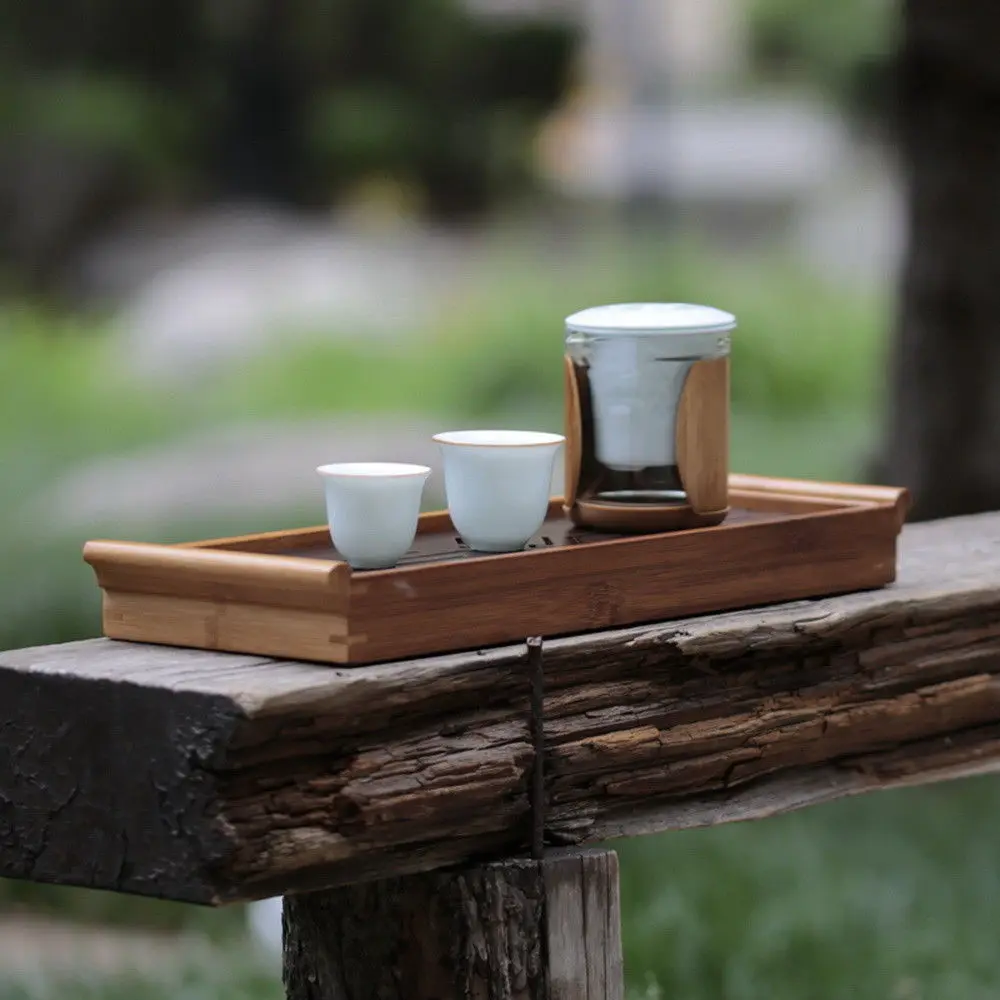 

Black Tabletop Chinese Gongfu Tea Serving Bamboo Table Water Drip Tray 39x13cm